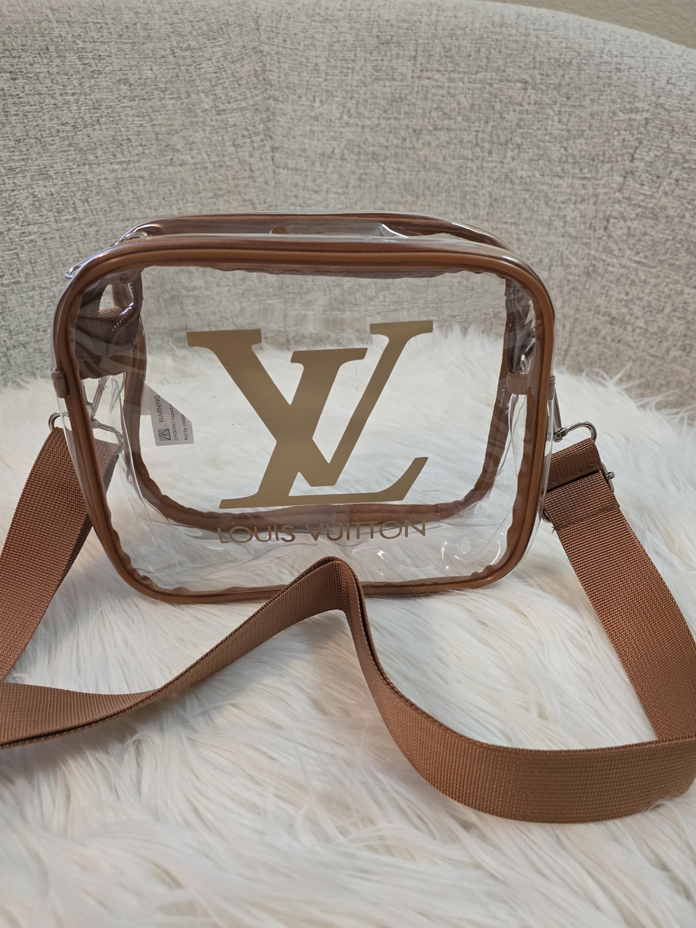 Clear Brown Trim Crossbody Bag Stadium Bag - Picture 6 of 11